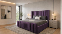 Naples Purple - Mayfair Luxury Panelled Bed – Premium Upholstered Bed Frame with Statement Headboard & Footboard