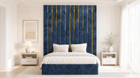 Crushed Velvet Denim Blue - Alisha Gold Strip Grandline Luxury Floor-Standing Ottoman Storage Bed