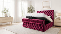 Crushed Velvet Aubergine - Windsor Chesterfield Luxury Scroll Bed Frame