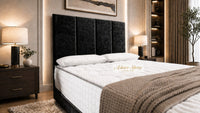 Crushed Velvet Black - Kensington Grande Luxury Divan Bed – Premium Upholstered Bed Frame with Tall Vertical Panel Headboard