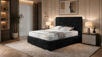 Plush Velvet Black - Dorchester Luxury Scalloped Panel Bed – Premium Upholstered Bed Frame with Statement Headboard