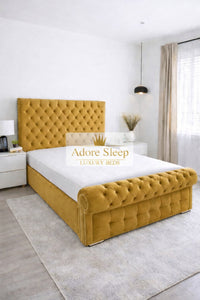 Plush Velvet Mustard Gold - Kensington Royale Luxury Chesterfield Upholstered Bed Frame