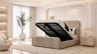 Naples Sand - Beaumont Arc Luxury Ribbed Ottoman Storage Bed