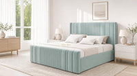 Plush Velvet Duck Egg - Savoy Ribbed Luxury Ottoman Storage Bed