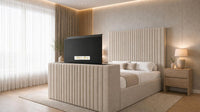 Naples Beige - Montreux Luxury Fluted TV Bed – Premium Upholstered Bed Frame with Integrated TV Footboard