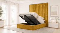 Plush Velvet Mustard Gold - Alisha Gold Strip Grandline Luxury Floor-Standing Ottoman Storage Bed