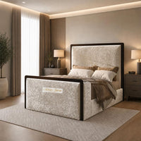 Crushed Velvet Champagne - Claridge Luxury Framed TV Bed – Premium Upholstered Bed Frame with Integrated TV Footboard