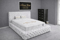Crushed Velvet White - Aurelia Ambassador Grande Luxury Button-Tufted Upholstered Bed Frame