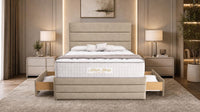Naples Beige - Monaco Luxe Luxury Divan Bed – Premium Upholstered Panelled Headboard with Storage