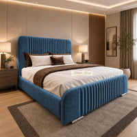 Naples Blue - Beaumont Luxury Fluted Wing Bed – Designer Upholstered Bed Frame with Statement Headboard & Footboard