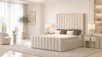 Crushed Velvet Champagne - Langham Column Luxury Panelled Ottoman Storage Bed