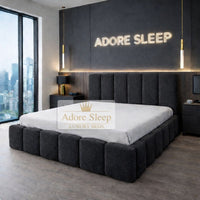 Naples Charcoal - Savoy Aurelia Luxury Upholstered Bed Frame – Sculpted Panel Statement Bed