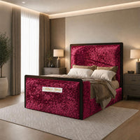 Crushed Velvet Aubergine - Claridge Luxury Framed TV Bed – Premium Upholstered Bed Frame with Integrated TV Footboard