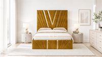 Plush Velvet Mustard Gold - Monaco V-Line Luxury Geometric Ottoman Storage Bed
