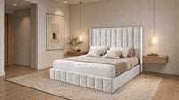 Crushed Velvet White - Chelsea Luxury Channel Panel Bed – Premium Upholstered Bed Frame with Statement Headboard