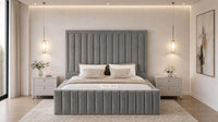 Plush Velvet Grey - Savoy Luxury Panel Bed – Premium Upholstered Bed Frame with Grand Framed Headboard