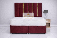 Plush Velvet Maroon - Celestine Luxe Ottoman Divan Bed Frame – Luxury Panelled Upholstered Bed