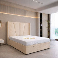 Naples Beige - Valençay Flared Sunburst Wingback Bed | Luxury Divan Ottoman Upholstered Bed Frame
