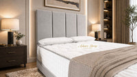 Plush Velvet Silver - Kensington Grande Luxury Divan Bed – Premium Upholstered Bed Frame with Tall Vertical Panel Headboard