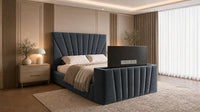 Naples Charcoal - Solaris Luxury Sunburst TV Bed – Designer Upholstered Bed Frame with Integrated TV Footboard