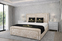 Crushed Velvet Cream - Astoria Luxe Luxury Upholstered Bed Frame – Premium Panelled Headboard & Footboard