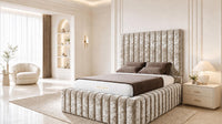 Crushed Velvet Champagne - Dorchester Wraparound Luxury Channelled Ottoman Storage Bed