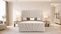 Crushed Velvet Champagne - Riviera Fan Luxury Sculpted Ottoman Storage Bed
