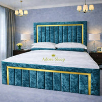Crushed Velvet Teal - Aurelia Grand Luxe Panelled Upholstered Bed Frame | Luxury Statement Bed