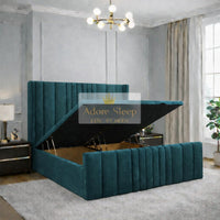 Plush Velvet Teal - Valmont Luxe Ottoman Divan Bed Frame – Luxury Upholstered Storage Bed with Statement Panelled Headboard