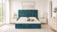 Crushed Velvet Teal - Carlton Channel Luxury Ottoman Storage Bed