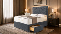 Naples Charcoal - Aurelia Luxury Sunburst Divan Bed – Designer Upholstered Bed Frame