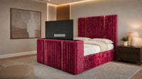 Crushed Velvet Red - Kensington Luxury Fluted TV Bed with Metallic Accents – Premium Upholstered TV Bed Frame