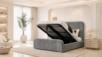 Plush Velvet Steel - Beaumont Arc Luxury Ribbed Ottoman Storage Bed
