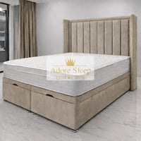 Plush Velvet Beige - Grand Elysee Luxury Panelled Upholstered Bed Frame with Divan Ottoman Storage