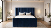 Plush Velvet Sapphire - Kensington Fluted Luxury Ottoman Storage Bed