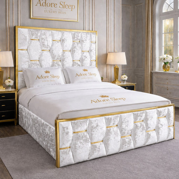 Crushed Velvet White - Versailles Royale Luxe Upholstered Bed Frame