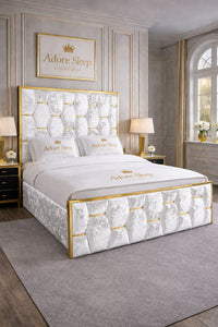 Crushed Velvet White - Versailles Royale Luxe Upholstered Bed Frame