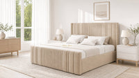 Naples Beige - Savoy Ribbed Luxury Ottoman Storage Bed