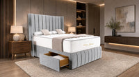 Naples Silver - Valentina Vertical Luxe Divan Bed – Channelled Statement Headboard & Storage