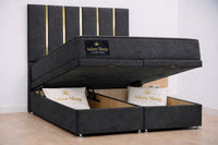Naples Charcoal - Verona Luxe Ottoman Divan Storage Bed Frame – Luxury Upholstered Bed with Lift-Up Storage