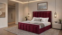 Plush Velvet Maroon - Belgravia Regent Luxury Panelled Ottoman Storage Bed