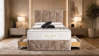 Crushed Velvet Mink - Kensington Grande Luxury Divan Bed – Premium Upholstered Bed Frame with Tall Vertical Panel Headboard