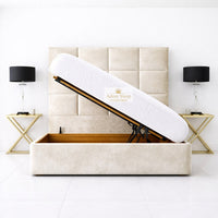 Crushed Velvet Cream - Kensington Royale Luxury Ottoman Divan Storage Bed Frame – Premium Panelled Headboard