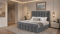 Plush Velvet Steel - Belgravia Regent Luxury Panelled Ottoman Storage Bed