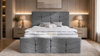 Plush Velvet Grey - Valentina Luxury Chevron Panel Bed – Designer Upholstered Bed Frame with Statement Headboard & Footboard