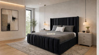 Naples Black - Mayfair Luxury Panelled Bed – Premium Upholstered Bed Frame with Statement Headboard & Footboard