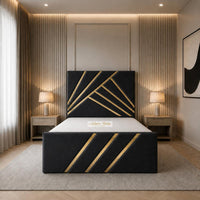 Naples Black - Monaco Luxury Geometric Bed – Designer Upholstered Bed Frame with Metallic Inlay Detailing