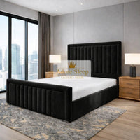 Plush Velvet Black - Milano Grand Luxury Channel-Tufted Upholstered Bed Frame
