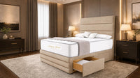 Naples Sand - Monaco Luxe Luxury Divan Bed – Premium Upholstered Panelled Headboard with Storage