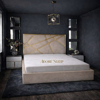 Naples Beige - Knightsbridge Regal Mosaic Luxury Panel Bed Frame with Gold Strip – Upholstered